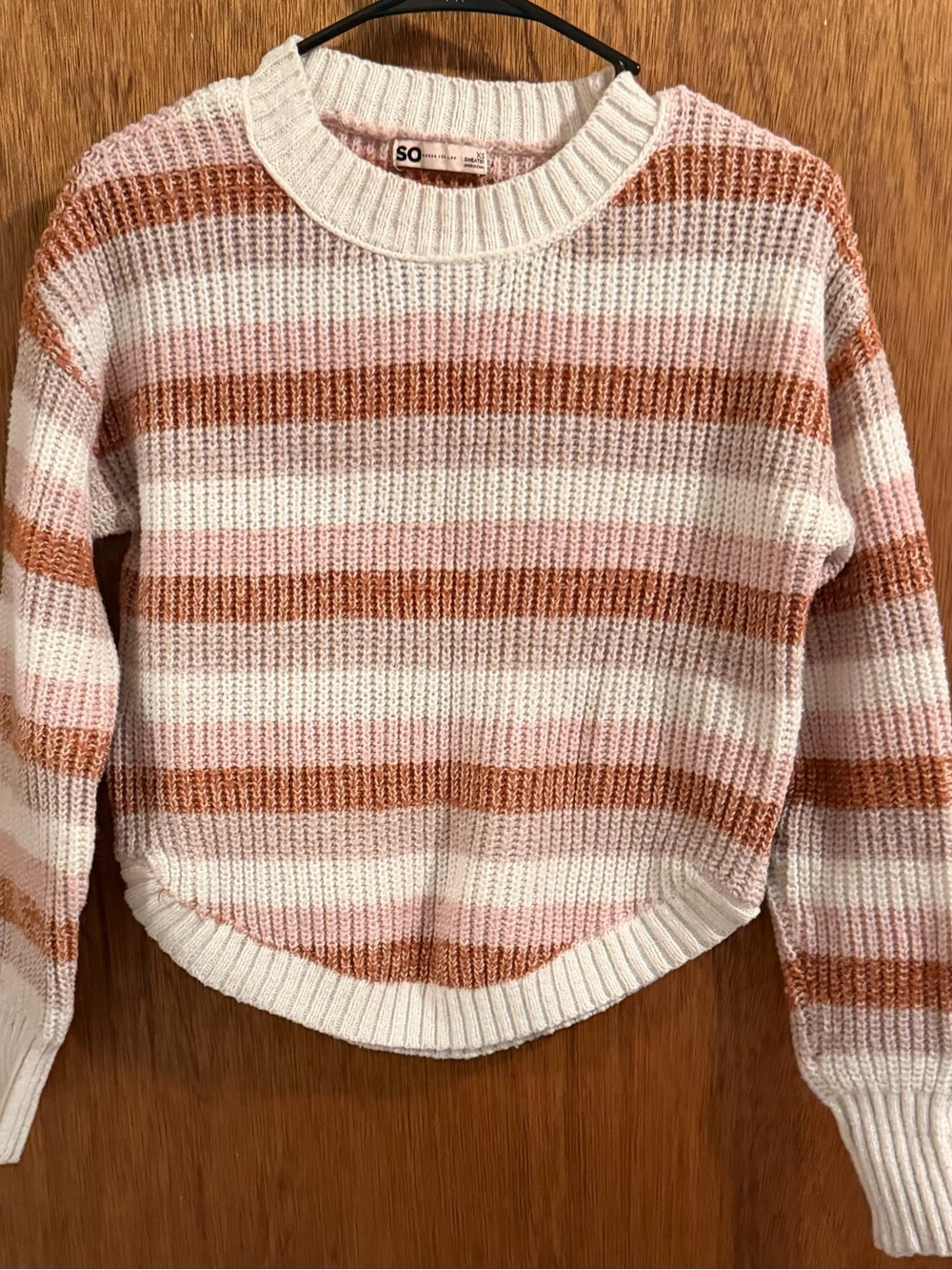 SO Striped Crewneck Sweater in Cream, Pink & Rust